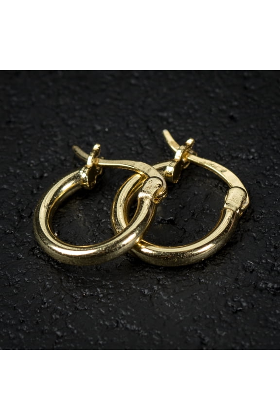 Classic Solid 14k Yellow Gold Plated 925 Sterling Silver Post Small Lightweight Little Thin French Lock Hoop Earrings
