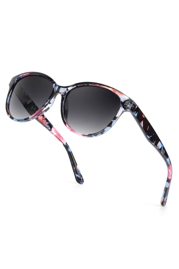 Classic Solid Black Cat Eye Sunglasses for Women, Soft Rounded Edges to Slim All Kinds of Face Shapes