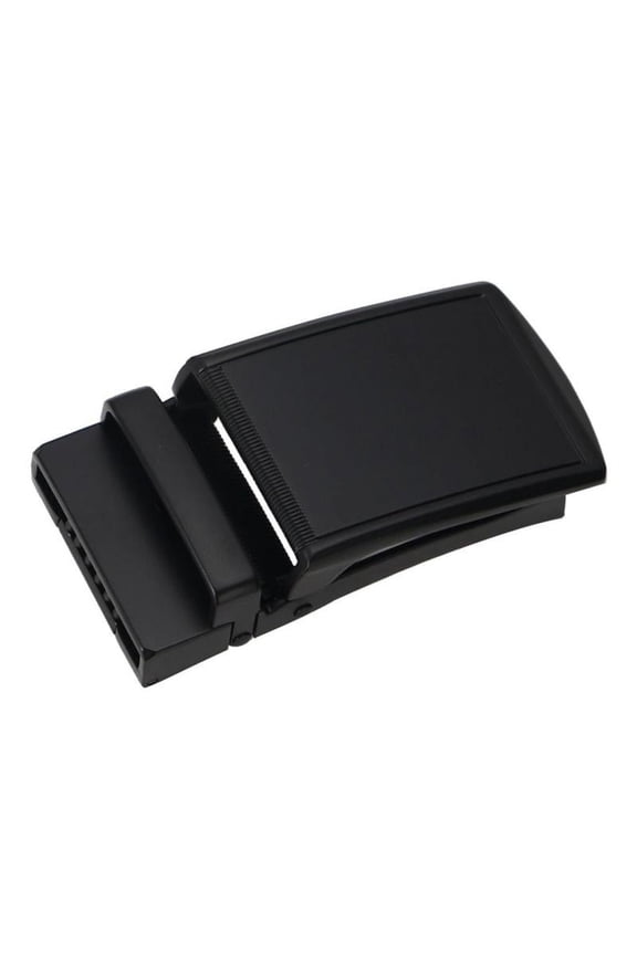 Classic Solid Buckle Automatic Ratchet Leather Belt Buckle, Black, Fits 40mm