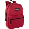 thumbnail image 1 of Classic Solid Color 17 Inch Backpack with Front Zipper Accessory Pocket, Dual Zipper Closure & Padded Shoulder Straps for Work, Office, Gym, Sports, Travel, Commute & Recreation in Red, 1 of 7