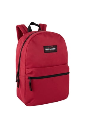 Classic Solid Color 17 Inch Backpack with Front Zipper Accessory Pocket, Dual Zipper Closure & Padded Shoulder Straps for Work, Office, Gym, Sports, Travel, Commute & Recreation in Red