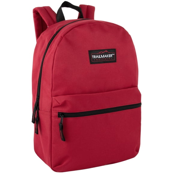 Classic Solid Color 17 Inch Backpack with Front Zipper Accessory Pocket, Dual Zipper Closure & Padded Shoulder Straps for Work, Office, Gym, Sports, Travel, Commute & Recreation in Red