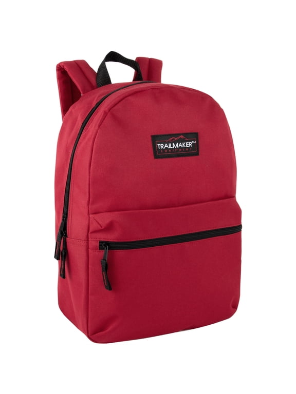 Classic Solid Color 17 Inch Backpack with Front Zipper Accessory Pocket, Dual Zipper Closure & Padded Shoulder Straps for Work, Office, Gym, Sports, Travel, Commute & Recreation in Red