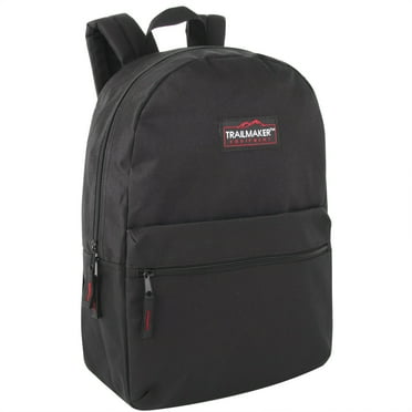 Classic Solid Color 17 Inch Backpack with Front Zipper Accessory Pocket, Dual Zipper Closure & Padded Shoulder Straps for Work, Office, Gym, Sports, Travel, Commute & Recreation in Black