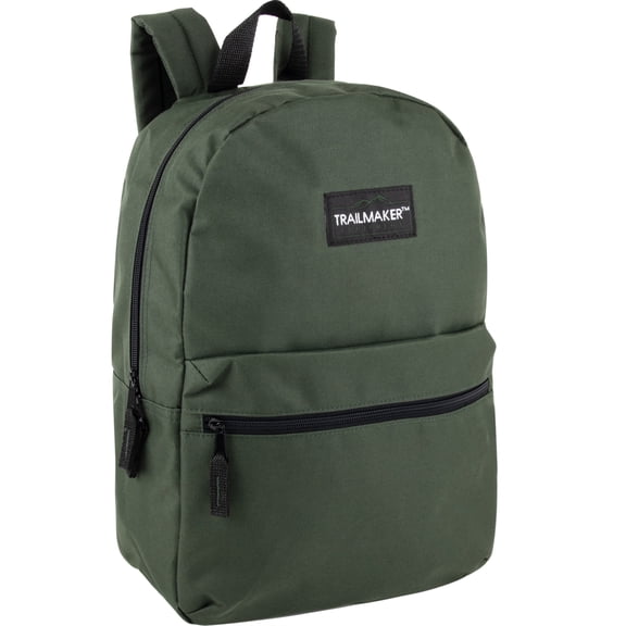 Classic Solid Color 17 Inch Backpack with Front Zipper Accessory Pocket, Dual Zipper Closure & Padded Shoulder Straps for Work, Office, Gym, Sports, Travel, Commute & Recreation in Hunter Green