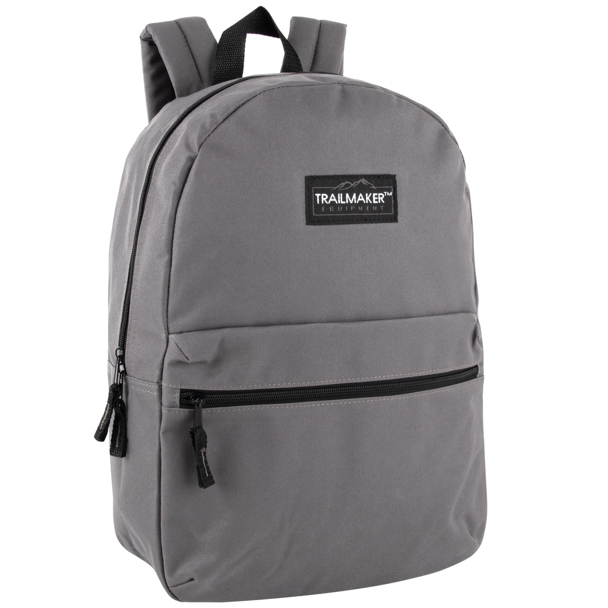 Classic Solid Color 17 Inch Backpack with Front Zipper Accessory Pocket, Dual Zipper Closure & Padded Shoulder Straps for Work, Office, Gym, Sports, Travel, Commute & Recreation in Gray