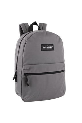 Classic Solid Color 17 Inch Backpack with Front Zipper Accessory Pocket, Dual Zipper Closure & Padded Shoulder Straps for Work, Office, Gym, Sports, Travel, Commute & Recreation in Gray