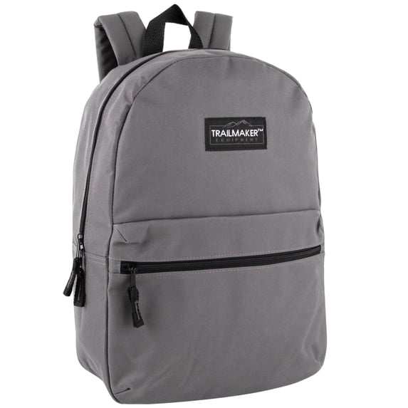 Classic Solid Color 17 Inch Backpack with Front Zipper Accessory Pocket, Dual Zipper Closure & Padded Shoulder Straps for Work, Office, Gym, Sports, Travel, Commute & Recreation in Gray