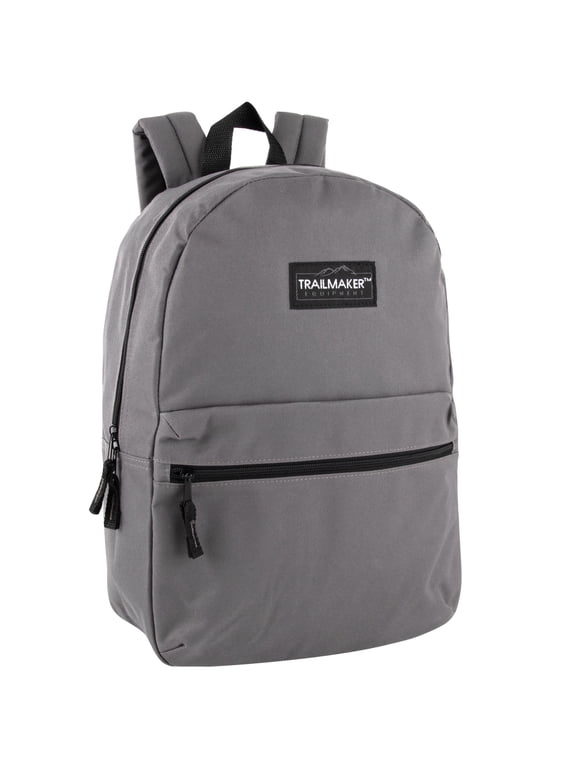 Classic Solid Color 17 Inch Backpack with Front Zipper Accessory Pocket, Dual Zipper Closure & Padded Shoulder Straps for Work, Office, Gym, Sports, Travel, Commute & Recreation in Gray