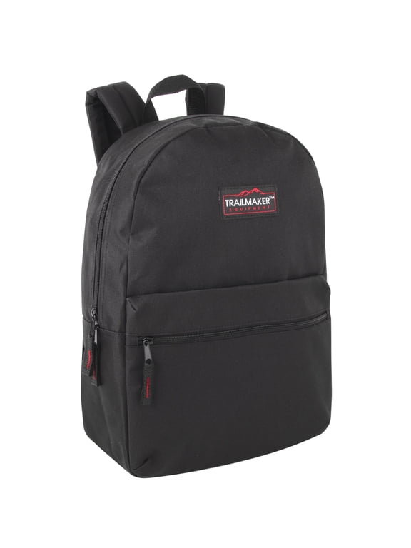 Classic Solid Color 17 Inch Backpack with Front Zipper Accessory Pocket, Dual Zipper Closure & Padded Shoulder Straps for Work, Office, Gym, Sports, Travel, Commute & Recreation in Black