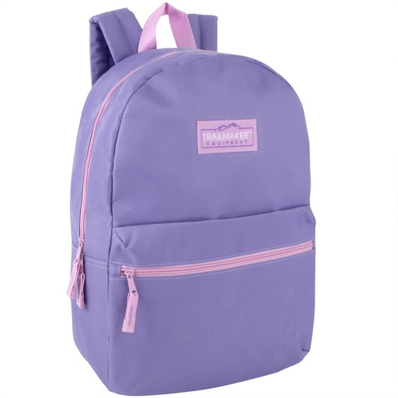 Classic Solid Color 17 Inch Backpack with Front Zipper Accessory Pocket, Dual Zipper Closure & Padded Shoulder Straps for Work, Office, Gym, Sports, Travel, Commute & Recreation in Purple