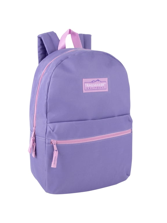Classic Solid Color 17 Inch Backpack with Front Zipper Accessory Pocket, Dual Zipper Closure & Padded Shoulder Straps for Work, Office, Gym, Sports, Travel, Commute & Recreation in Purple