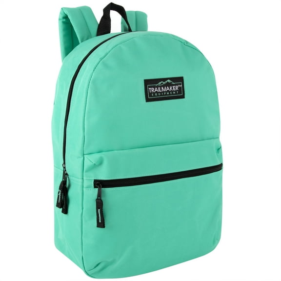 Classic Solid Color 17 Inch Backpack with Front Zipper Accessory Pocket, Dual Zipper Closure & Padded Shoulder Straps for Work, Office, Gym, Sports, Travel, Commute & Recreation in Mint Green