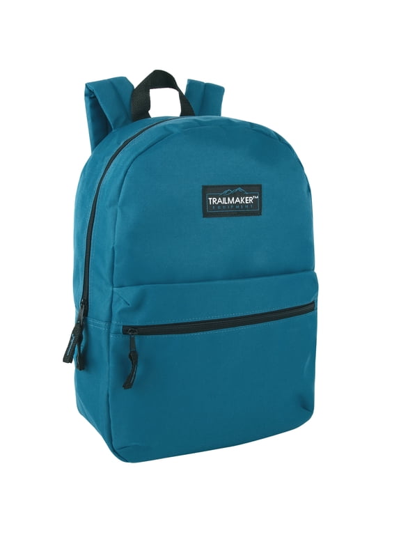 Classic Solid Color 17 Inch Backpack with Front Zipper Accessory Pocket, Dual Zipper Closure & Padded Shoulder Straps for Work, Office, Gym, Sports, Travel, Commute & Recreation in Ocean Blue