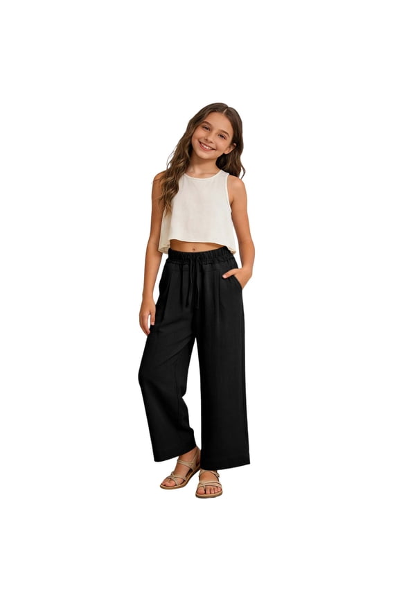 Classic Solid Color Casual Pants Girls Boys Kids Trousers with Elastic Waist Play Clothes