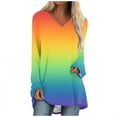 thumbnail image 1 of Classic Solid Color Long Sleeve Sweatshirt for Women Fashion V Neck Plus Size Casual Loose Pullover Tops Mid Length Shirt(Orange,S), 1 of 5