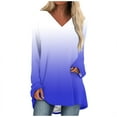 thumbnail image 1 of Classic Solid Color Long Sleeve Sweatshirt for Women Fashion V Neck Plus Size Casual Loose Pullover Tops Mid Length Shirt(Sky Blue,XXL), 1 of 5