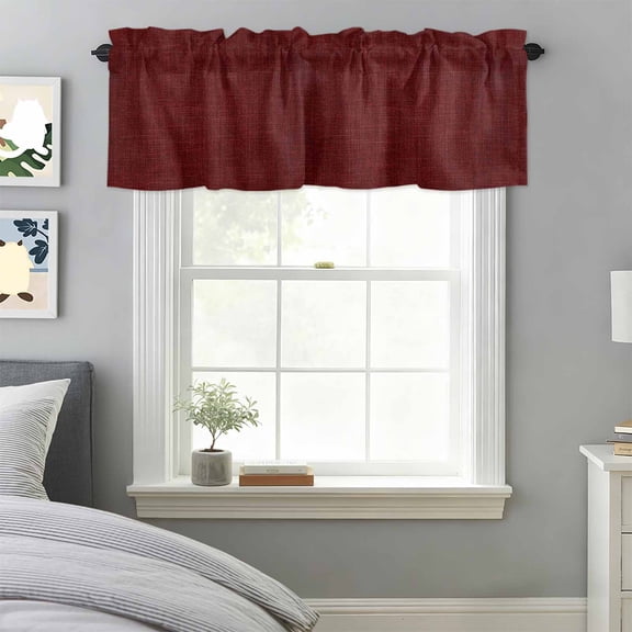 Classic Solid Dark Red Valances for Windows,Rod Pocket Valance for Kitchen Bedroom Bathroom Living Room, Vintage Monochrome Window Valance Curtain Farmhouse Home Decor Short Curtains 42x18in