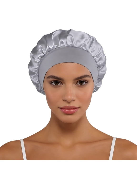 Classic Solid Satin Wide Brim Bucket Hat for Fashionable Sleep Cap Travel Sun Grey One Size