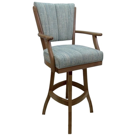 Classic Solid Wood Swivel 30" Bar Stool with Arms - Aquatint Teal Fabric - Oak