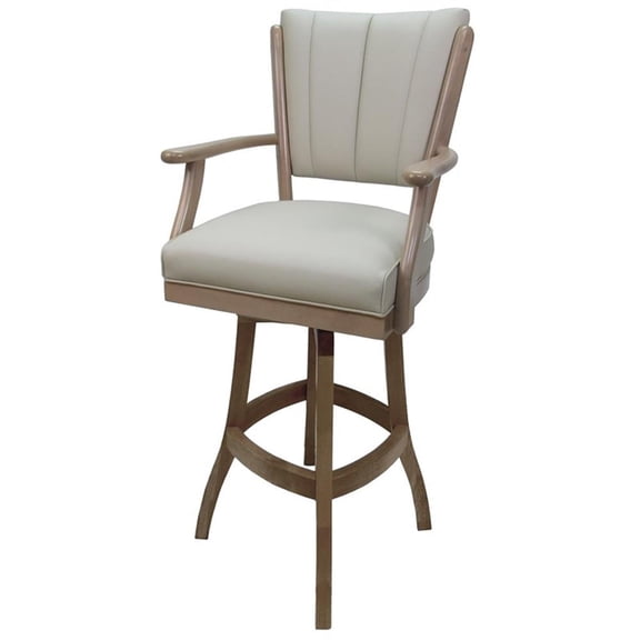 Classic Wood Swivel Counter 26" Stool with Arms - Ocean Beige Vinyl - Whitewash