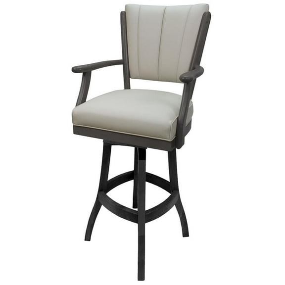 Classic Wood Swivel Counter 26" Stool with Arms - Ocean Beige Vinyl - Dark Gray
