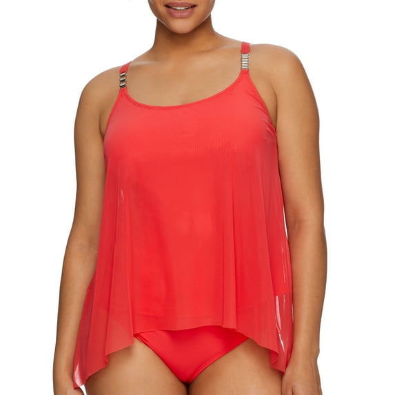 Classic Solids Mesh Layer Underwire Tankini Top Swimsuit