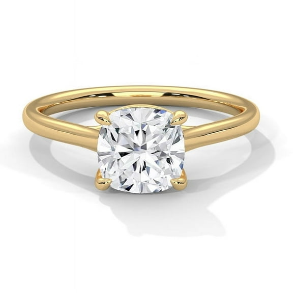 Classic Solitaire Cushion Cut Real Moissanite Ring in 14K Gold Plated