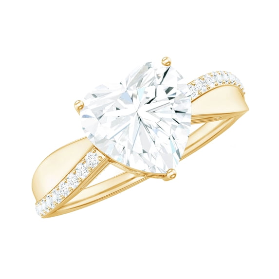 Rosec Jewels Moissanite Heart Engagement Ring 2 Carat - Solitaire Ring - 8 mm - D-VS1 Quality Certified, 10K Yellow Gold, US 12.50