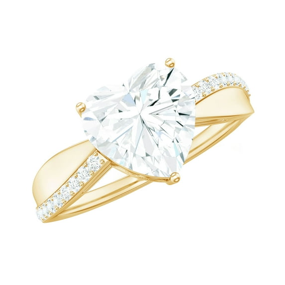 Rosec Jewels Moissanite Heart Engagement Ring 2 Carat - Solitaire Ring - 8 mm - D-VS1 Quality Certified, 10K Yellow Gold, US 13.00