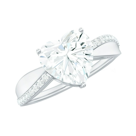 Rosec Jewels Moissanite Heart Engagement Ring 2 Carat - Solitaire Ring - 8 mm - D-VS1 Quality Certified, 925 Sterling Silver, US 3.50