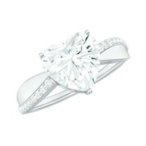 Rosec Jewels Moissanite Heart Engagement Ring 2 Carat - Solitaire Ring - 8 mm - D-VS1 Quality Certified, 925 Sterling Silver, US 4.00