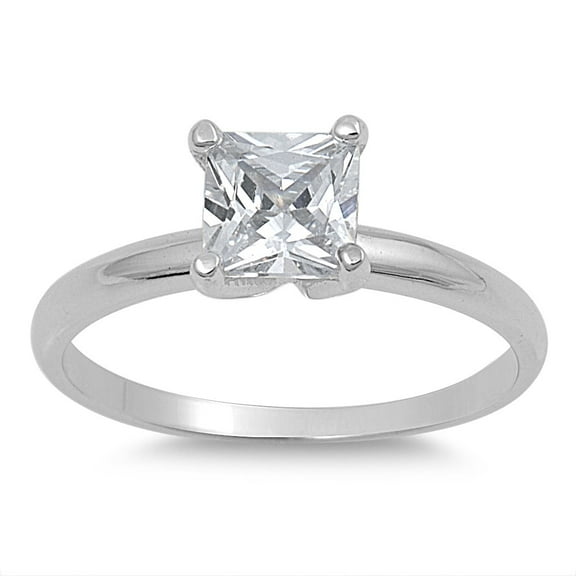 Classic Solitaire Princess Cut Cubic Zirconia Ring Sterling Silver 925