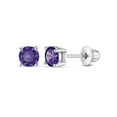 thumbnail image 1 of Classic Solitaire Simulated Amethyst Kids Earrings Screw Back - Sterling Silver, 1 of 8