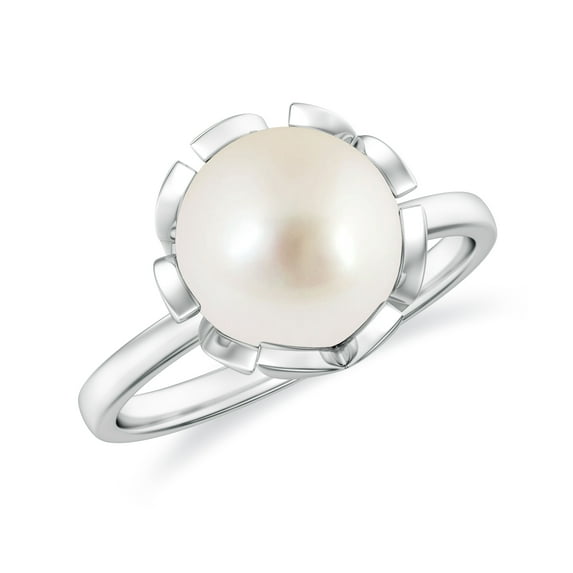 Classic Solitaire South Sea Pearl Ring in White Gold Plated / 925 Sterling Sliver Women's Floral Ring for Anniversary June Birthstone Jewelry, 10MM Ring Size: 6