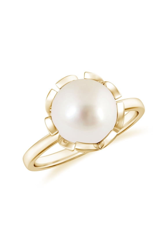 Classic Solitaire South Sea Pearl Ring in Yellow Gold Plated / 925 Sterling Sliver Women's Floral Ring for Anniversary June Birthstone Jewelry, 9MM Ring Size: 8