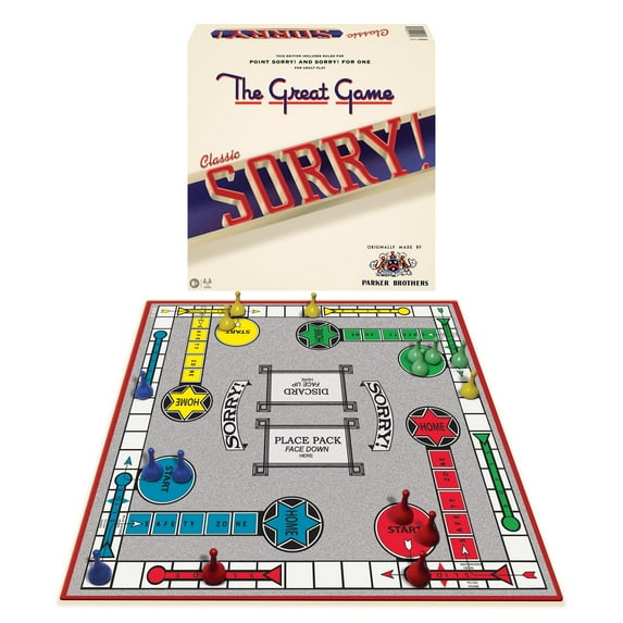 Classic Sorry With Retro Artwork and Components by Winning Moves Games USA, a Family Favorite for almost 100 Years, for 1-4 Players, Ages 6+ C43