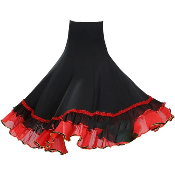 Classic Spanish Skirts Big Swing Skirts Ruffles Performance Skirt Ballroom Practice Skirt Belly Dancing Skirt for Women Girls