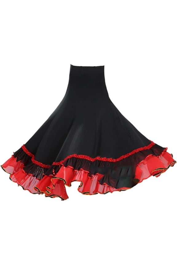 Classic Spanish Skirts Big Swing Skirts Ruffles Performance Skirt Ballroom Practice Skirt Belly Dancing Skirt for Women Girls