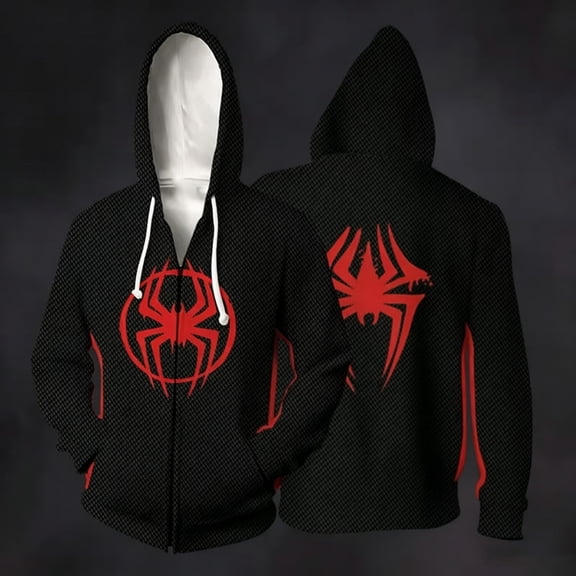 Classic Spider Roleplay, 3d Spider Web Print Zip Up Hoodie, 12 Style Black Red Webhero Sweatshirt, Casual Streetwear Hooded Jacket, Fleece Top for Daily Wear & Cosplay, L