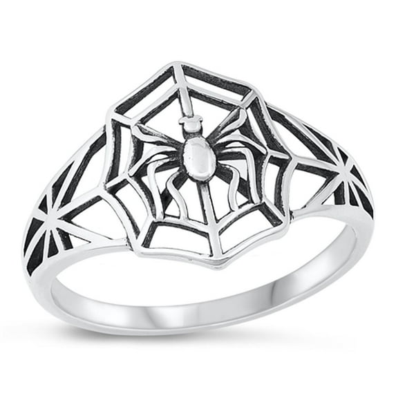 Classic Spider & Web Ring .925 Sterling Silver Spiderweb Band Jewelry Female Male Unisex Size 8