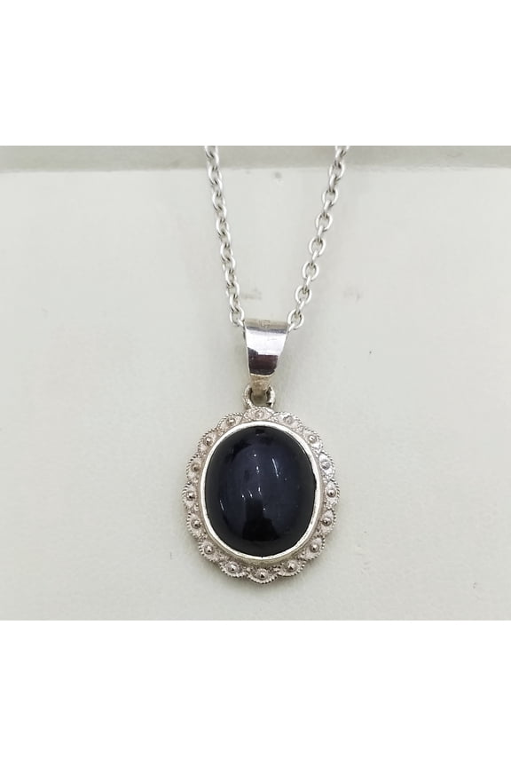 Classic Spinel Oval Pendant-Handmade Sterling Silver Jewelry-Black Gemstone Pendant-Unisex Gift