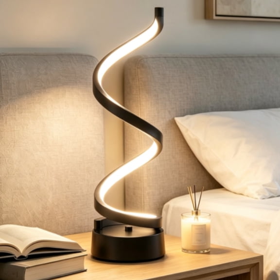 Classic Spiral LED Table Lamp Black, Dimmable Metallic Bedside Lamp with Touch Controller, 3 Colour Temperature, 15.8 Inch Height, Contemporary, Decorative Lamp for Home, Living Room & Office