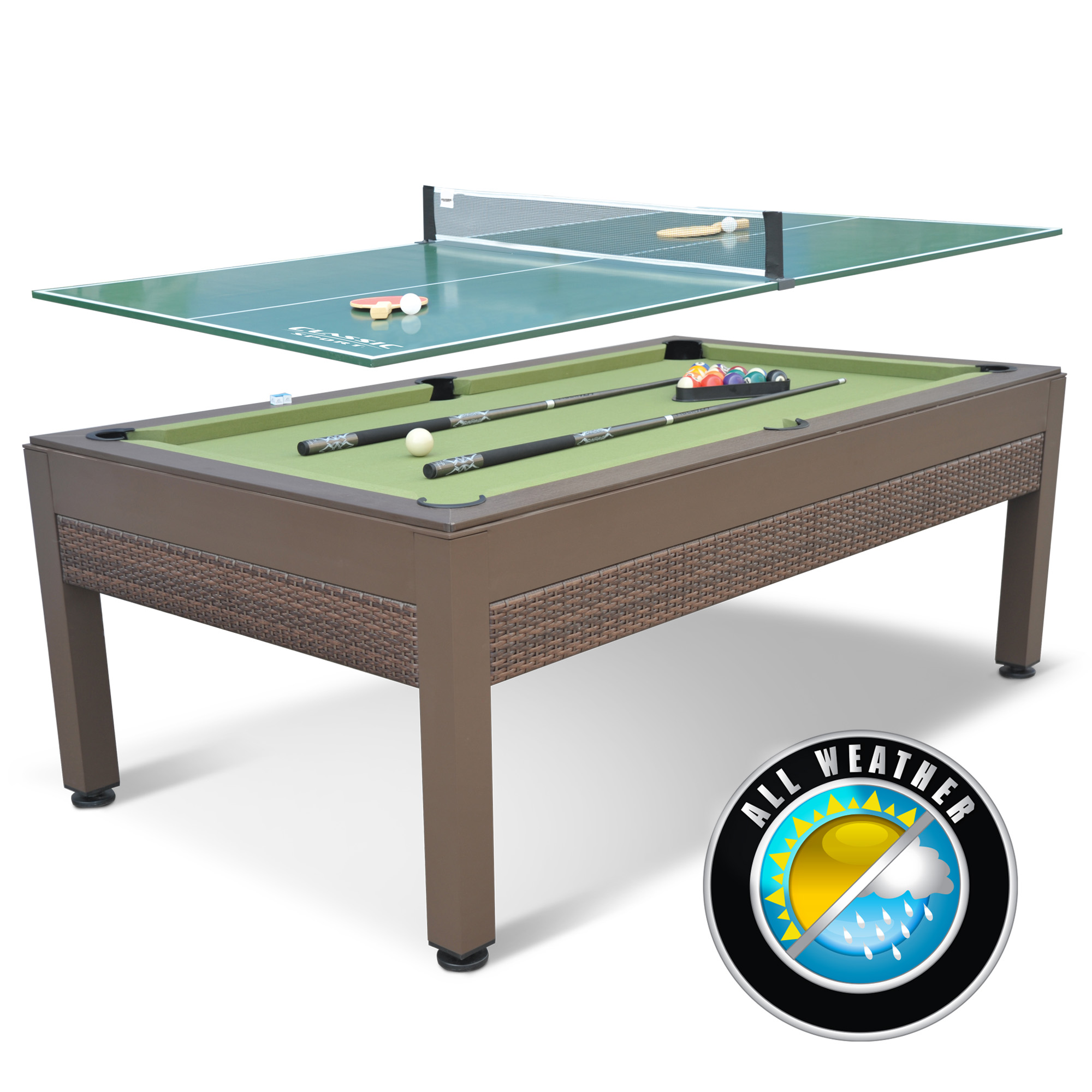 Classic Sport 84" Outdoor Wicker Billiard Table with Table Tennis Top - image 1 of 9