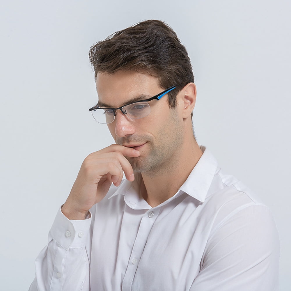 Classic sport rectangle half rimless blue reading glasses 1 50 for men