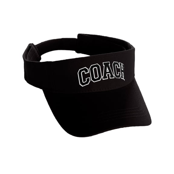 Classic Sport Team Coach Arched Letters Sun Visor Hat Cap Adjustable Back (Black Hat White Black Letters)