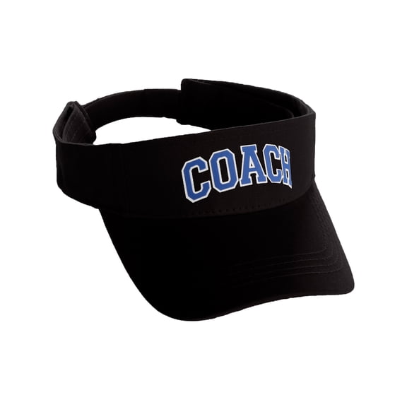 Classic Sport Team Coach Arched Letters Sun Visor Hat Cap Adjustable Back (Black Hat White Blue Letters)