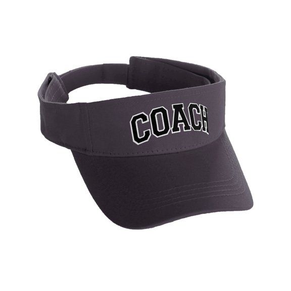 Classic Sport Team Coach Arched Letters Sun Visor Hat Cap Adjustable Back (Charcoal Hat White Black Letters)