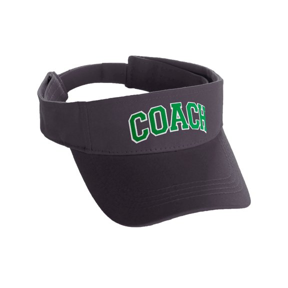 Classic Sport Team Coach Arched Letters Sun Visor Hat Cap Adjustable Back (Charcoal Hat White Green Letters)