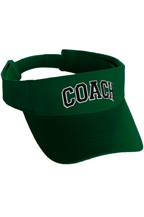 Classic Sport Team Coach Arched Letters Sun Visor Hat Cap Adjustable Back (Green Hat White Black Letters)